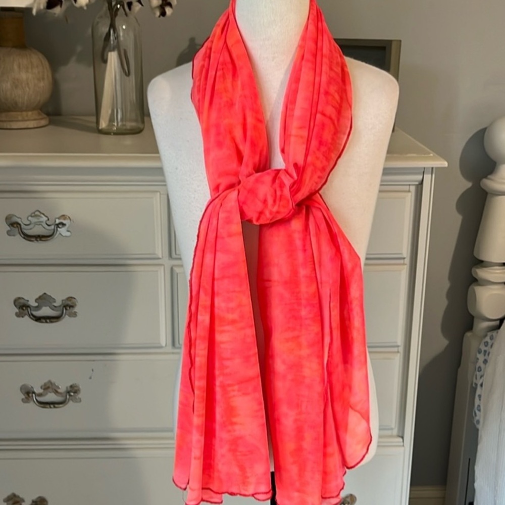 Coral Flowy Scarf Semi Sheer Fashion